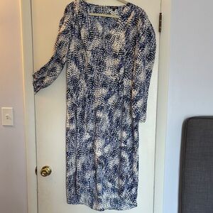 Express Blue and White Long Sleeve Printed Midi Dress